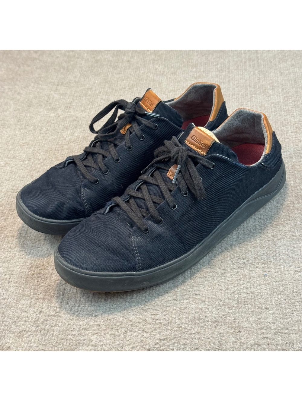 OluKai Lae'ahi Li Shoes Mens 12 Black Textile Canvas Lace Up Casual Sneakers